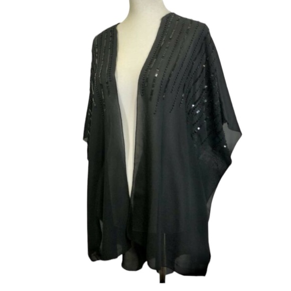 Sequined kimono top woman’s black evening wrap cover up - Picture 2 of 15